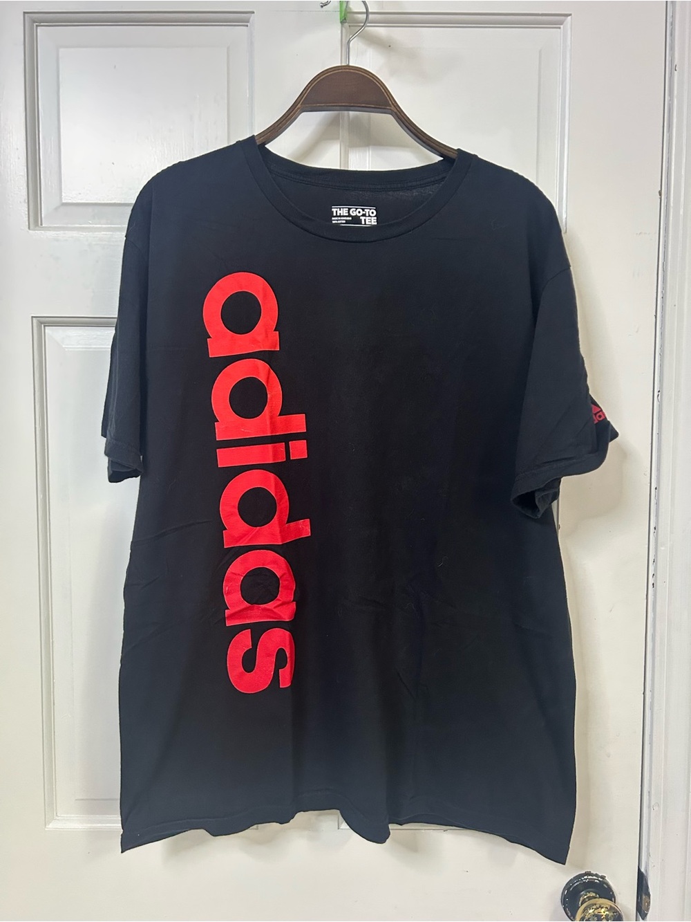 adidas Black Short Sleeve Tee with Red Vertical Logo